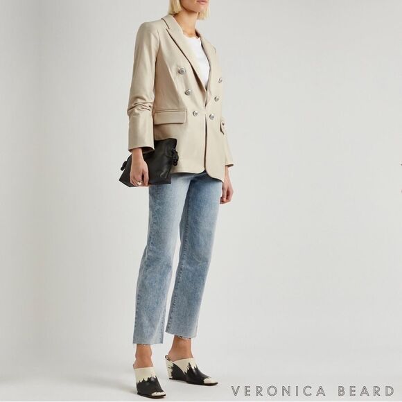 Veronica Beard **NWT** Beacon Dickey Faux Vegan Leather Blazer Jacket in Ecru - Picture 3 of 15